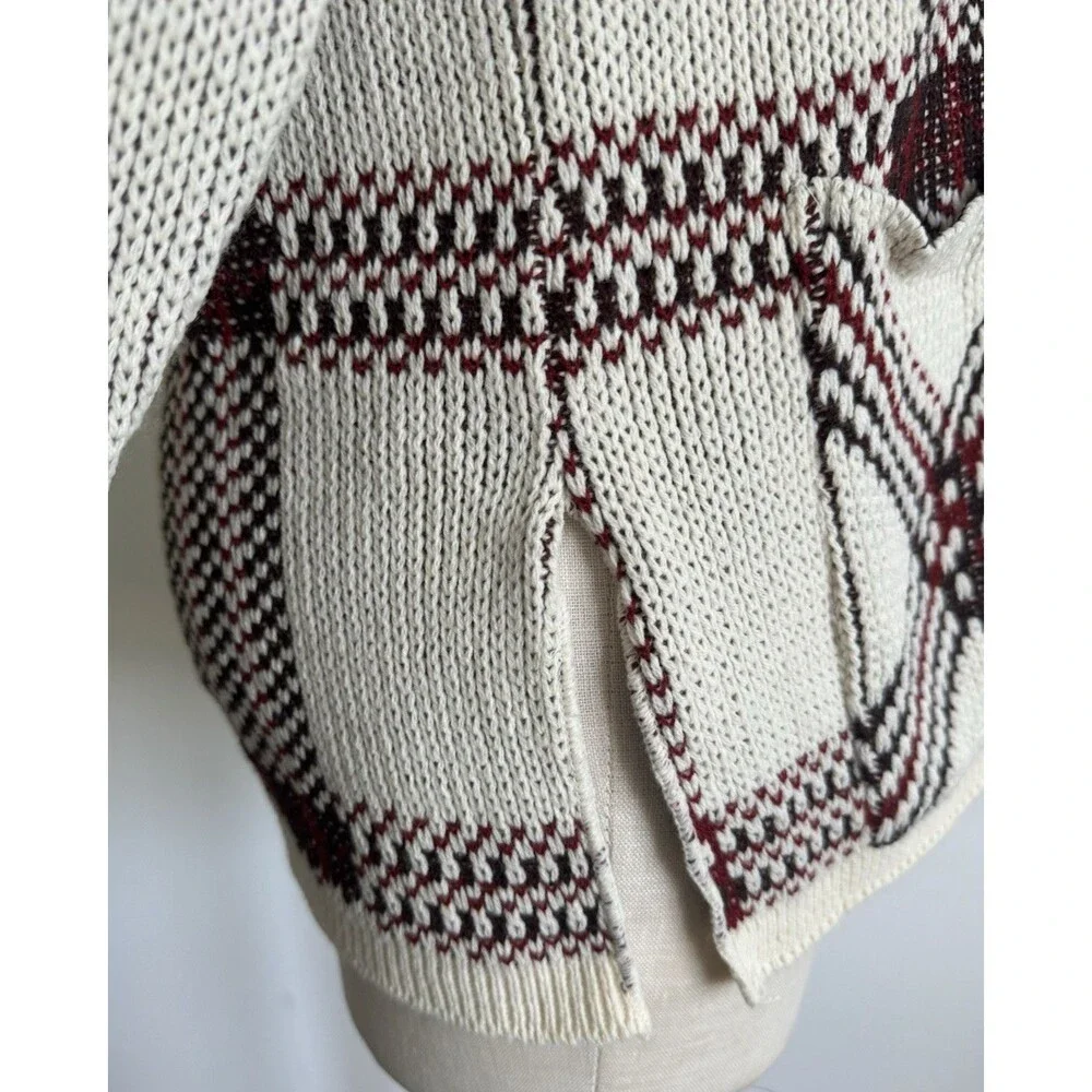 Sturbridge Women’s Plaid Knit Cardigan Sweater Beige Maroon Button Front XL